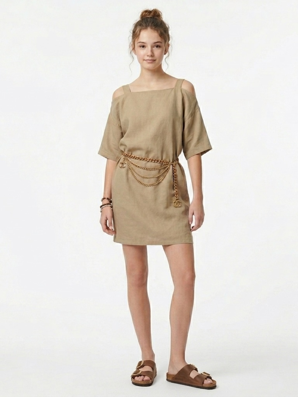 Vintage Ivory Raw Silk Cut Out Shift Dress - Medium
